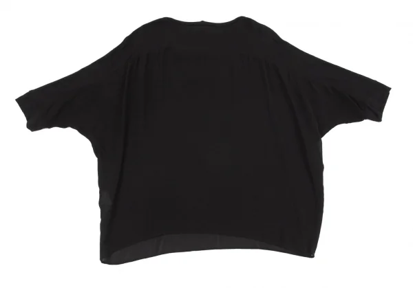 ワイズY's 異素材切替袖リブシフォンドルマンカットソー 黒2 K-98676_010