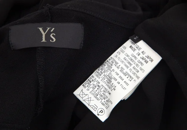 ワイズY's 異素材切替袖リブシフォンドルマンカットソー 黒2 K-98676_014