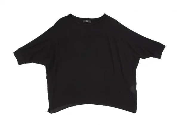 ワイズY's 異素材切替袖リブシフォンドルマンカットソー 黒2 K-98676_002