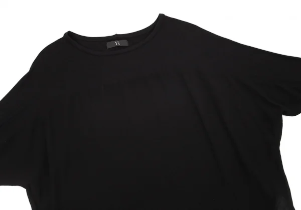 ワイズY's 異素材切替袖リブシフォンドルマンカットソー 黒2 K-98676_003