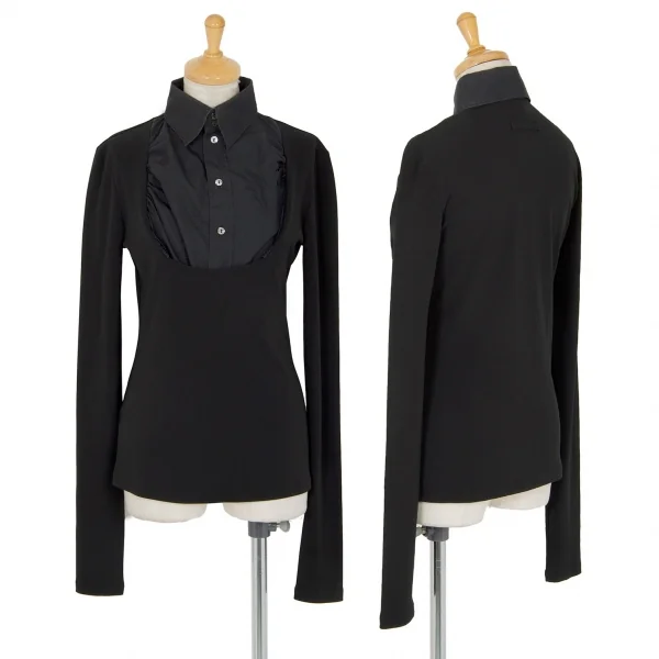 ジャンポールゴルチエファムJean Paul GAULTIER FEMME フロントギャザーフェイクレイヤードプルオーバートップス 黒40 K-98766_001