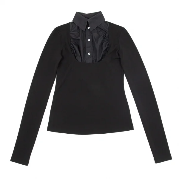 ジャンポールゴルチエファムJean Paul GAULTIER FEMME フロントギャザーフェイクレイヤードプルオーバートップス 黒40 K-98766_002
