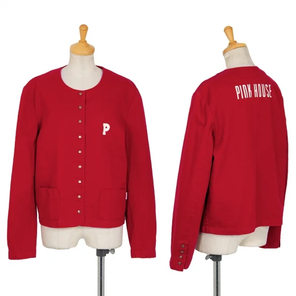 ピンクハウスPINK HOUSE ロゴプリントノーカラージャケット 赤L K-98797_001
