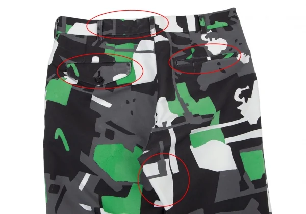 コムデギャルソン オムプリュスCOMME des GARCONS HOMME PLUS ポリ総柄プリントクロップドパンツ 黒グレー緑白M K-98804_014