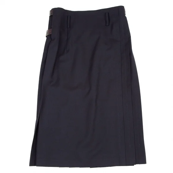 コムデギャルソン オムプリュスCOMME des GARCONS HOMME PLUS ウールギャバステッチプリーツラップスカート 紺XS K-98816_012