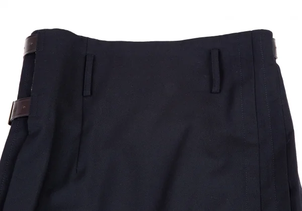 コムデギャルソン オムプリュスCOMME des GARCONS HOMME PLUS ウールギャバステッチプリーツラップスカート 紺XS K-98816_013