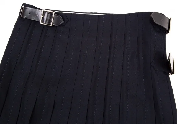 コムデギャルソン オムプリュスCOMME des GARCONS HOMME PLUS ウールギャバステッチプリーツラップスカート 紺XS K-98816_002