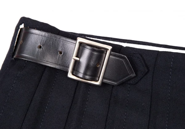 コムデギャルソン オムプリュスCOMME des GARCONS HOMME PLUS ウールギャバステッチプリーツラップスカート 紺XS K-98816_003