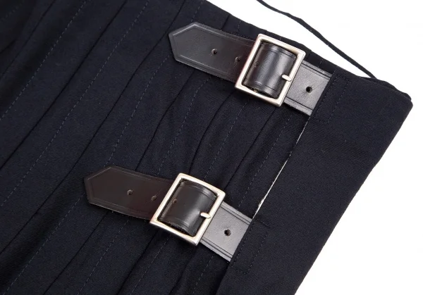 コムデギャルソン オムプリュスCOMME des GARCONS HOMME PLUS ウールギャバステッチプリーツラップスカート 紺XS K-98816_004