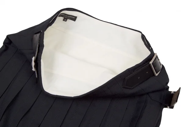 コムデギャルソン オムプリュスCOMME des GARCONS HOMME PLUS ウールギャバステッチプリーツラップスカート 紺XS K-98816_005