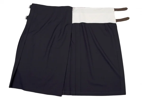 コムデギャルソン オムプリュスCOMME des GARCONS HOMME PLUS ウールギャバステッチプリーツラップスカート 紺XS K-98816_007