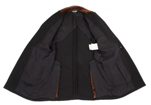 ブラックコムデギャルソンBLACK COMME des GARCONS レオパードフェイクファー切替エステルギャバジャケット 黒L K-98839_011