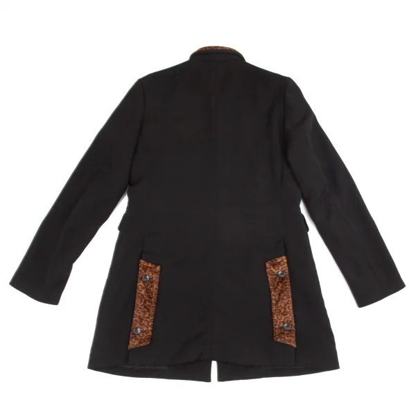 ブラックコムデギャルソンBLACK COMME des GARCONS レオパードフェイクファー切替エステルギャバジャケット 黒L K-98839_012