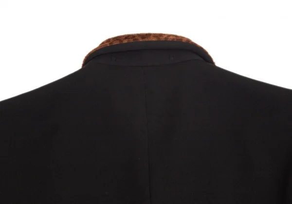 ブラックコムデギャルソンBLACK COMME des GARCONS レオパードフェイクファー切替エステルギャバジャケット 黒L K-98839_013