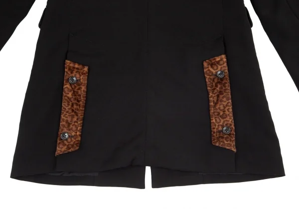 ブラックコムデギャルソンBLACK COMME des GARCONS レオパードフェイクファー切替エステルギャバジャケット 黒L K-98839_014