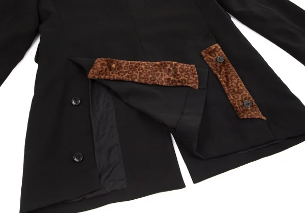 ブラックコムデギャルソンBLACK COMME des GARCONS レオパードフェイクファー切替エステルギャバジャケット 黒L K-98839_015