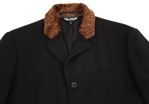 ブラックコムデギャルソンBLACK COMME des GARCONS レオパードフェイクファー切替エステルギャバジャケット 黒L K-98839_002