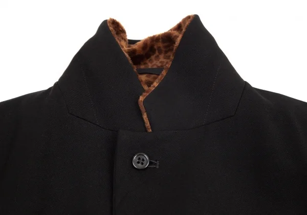 ブラックコムデギャルソンBLACK COMME des GARCONS レオパードフェイクファー切替エステルギャバジャケット 黒L K-98839_003