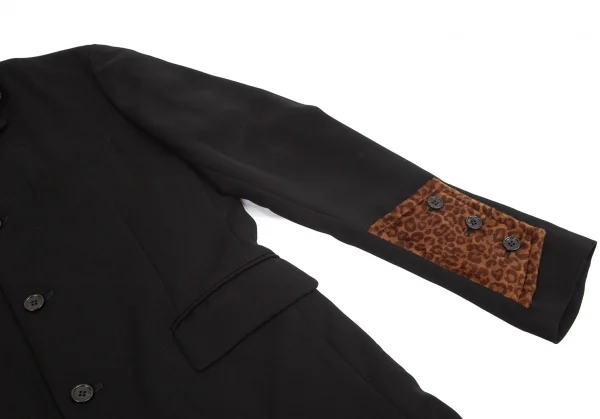 ブラックコムデギャルソンBLACK COMME des GARCONS レオパードフェイクファー切替エステルギャバジャケット 黒L K-98839_006