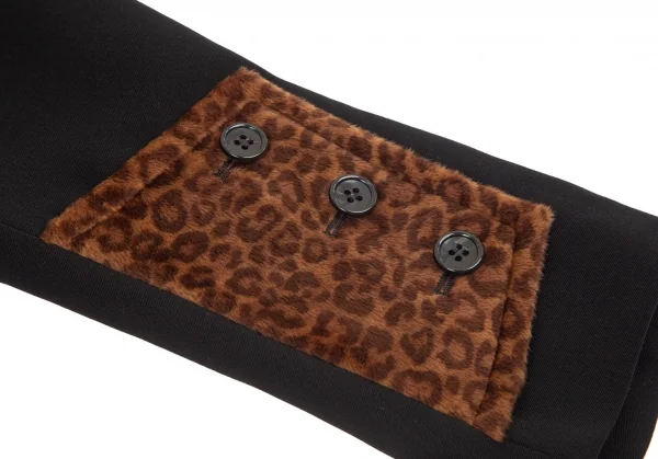 ブラックコムデギャルソンBLACK COMME des GARCONS レオパードフェイクファー切替エステルギャバジャケット 黒L K-98839_007