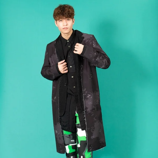 ブラックコムデギャルソンBLACK COMME des GARCONS インサイドアウトドッキンググラフィック裁ち切りリバーシブルロングコート 黒L K-98840_018