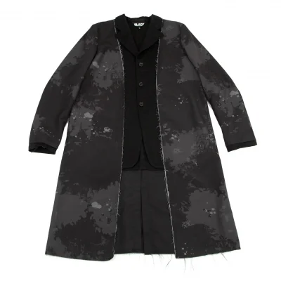 ブラックコムデギャルソンBLACK COMME des GARCONS インサイドアウトドッキンググラフィック裁ち切りリバーシブルロングコート