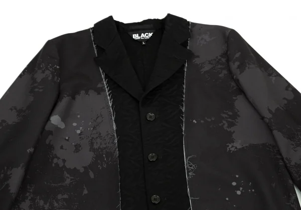 ブラックコムデギャルソンBLACK COMME des GARCONS インサイドアウトドッキンググラフィック裁ち切りリバーシブルロングコート 黒L K-98840_002