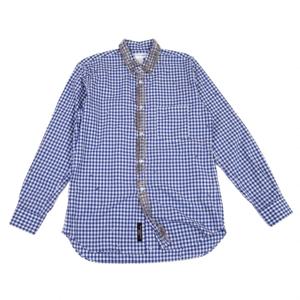コムデギャルソン シャツ×ナインティナイン パーセント イズCOMME des GARCONS SHIRT×99%I×99%I ギンガムチェックスタッズ安全ピンカスタムハンドメイドシャツ 白青S K-98842_001