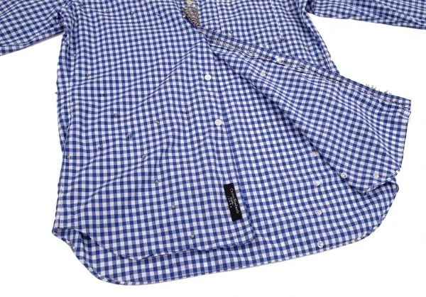 コムデギャルソン シャツ×ナインティナイン パーセント イズCOMME des GARCONS SHIRT×99%I×99%I ギンガムチェックスタッズ安全ピンカスタムハンドメイドシャツ 白青S K-98842_010