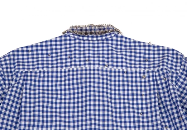 コムデギャルソン シャツ×ナインティナイン パーセント イズCOMME des GARCONS SHIRT×99%I×99%I ギンガムチェックスタッズ安全ピンカスタムハンドメイドシャツ 白青S K-98842_013