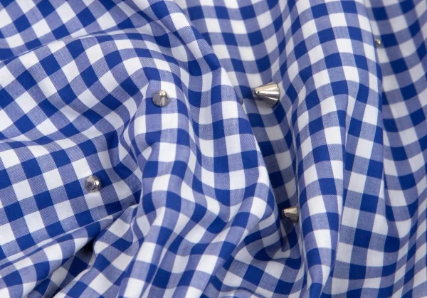 コムデギャルソン シャツ×ナインティナイン パーセント イズCOMME des GARCONS SHIRT×99%I×99%I ギンガムチェックスタッズ安全ピンカスタムハンドメイドシャツ 白青S K-98842_014