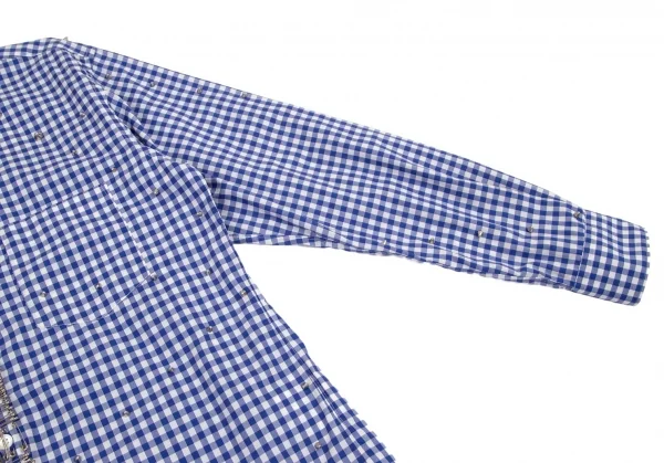 コムデギャルソン シャツ×ナインティナイン パーセント イズCOMME des GARCONS SHIRT×99%I×99%I ギンガムチェックスタッズ安全ピンカスタムハンドメイドシャツ 白青S K-98842_005