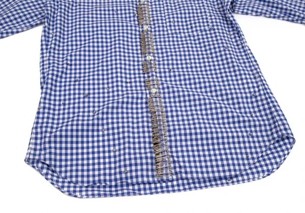 コムデギャルソン シャツ×ナインティナイン パーセント イズCOMME des GARCONS SHIRT×99%I×99%I ギンガムチェックスタッズ安全ピンカスタムハンドメイドシャツ 白青S K-98842_008