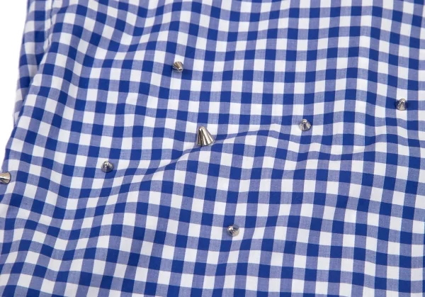 コムデギャルソン シャツ×ナインティナイン パーセント イズCOMME des GARCONS SHIRT×99%I×99%I ギンガムチェックスタッズ安全ピンカスタムハンドメイドシャツ 白青S K-98842_009