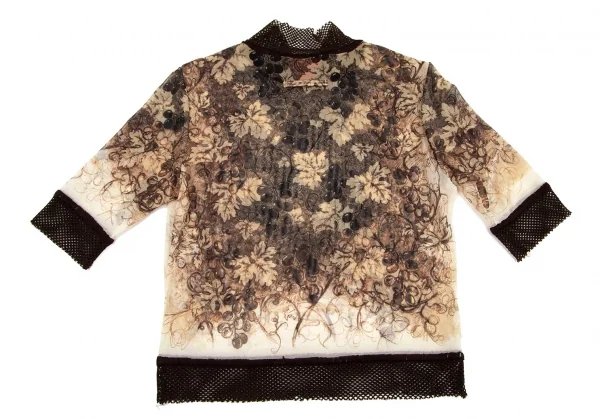 ジャンポールゴルチエ クラシックJean Paul GAULTIER CLASSIQUE メッシュ切替ボタニカルプリントパワーネットTシャツ ベージュ茶白40 K-98862_010