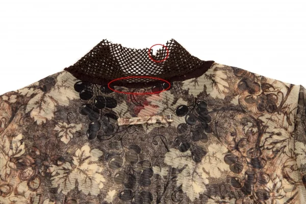ジャンポールゴルチエ クラシックJean Paul GAULTIER CLASSIQUE メッシュ切替ボタニカルプリントパワーネットTシャツ ベージュ茶白40 K-98862_011