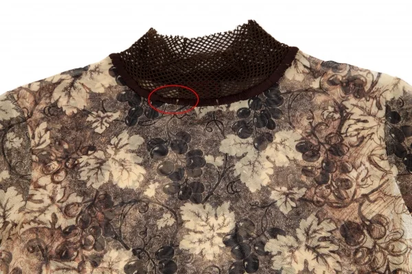 ジャンポールゴルチエ クラシックJean Paul GAULTIER CLASSIQUE メッシュ切替ボタニカルプリントパワーネットTシャツ ベージュ茶白40 K-98862_003