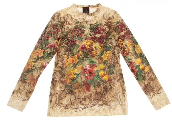 ジャンポールゴルチエ クラシックJean Paul GAULTIER CLASSIQUE ボタニカルプリントパワーネットカットソー ベージュ40 K-98864_002