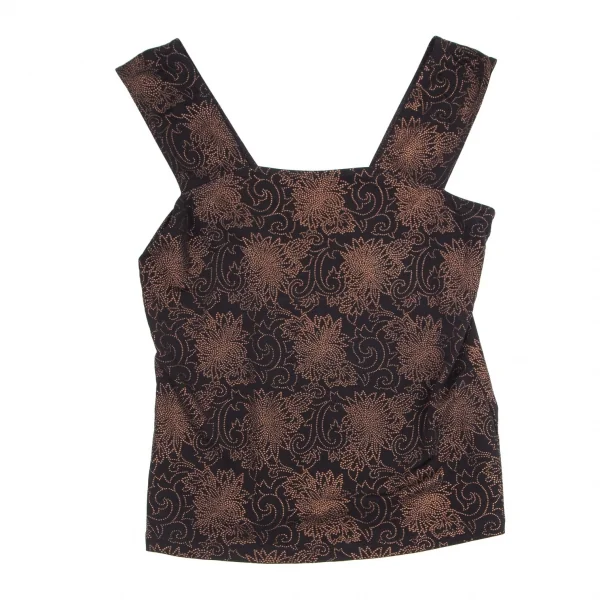 ヒロココシノHIROKO KOSHINO レーヨングリッター花柄刺繍ストレッチノースリーブトップス 黒11 K-98877_002