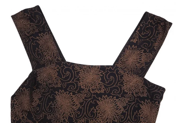 ヒロココシノHIROKO KOSHINO レーヨングリッター花柄刺繍ストレッチノースリーブトップス 黒11 K-98877_003