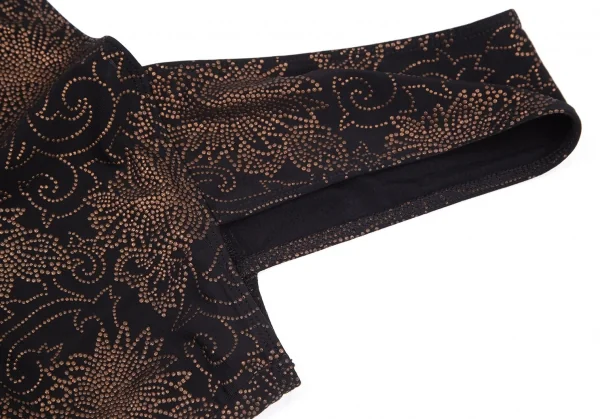 ヒロココシノHIROKO KOSHINO レーヨングリッター花柄刺繍ストレッチノースリーブトップス 黒11 K-98877_004