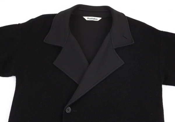 プランテーションPlantation ウール混スウェット生地切替ロングコート 黒M K-98884_003