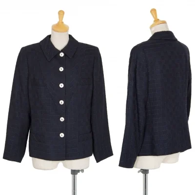 ヴァレンティノVALENTINO チェックステッチステンカラージャケット 紺