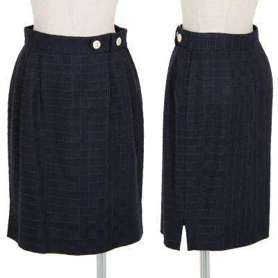 ヴァレンティノVALENTINO チェックステッチツータックスカート 紺