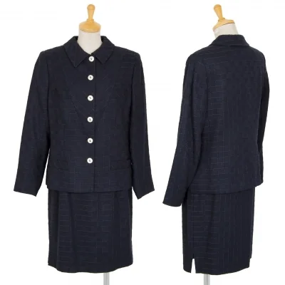 ヴァレンティノVALENTINO チェックステッチステンカラーセットアップ 紺