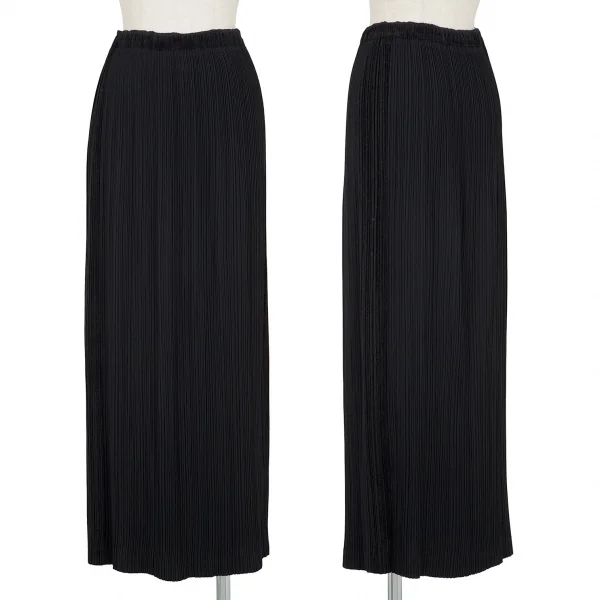 イッセイミヤケISSEY MIYAKE起毛切替ロングプリーツスカート 黒M K-98938_001