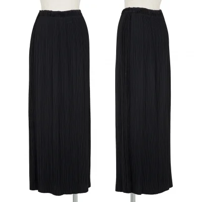 イッセイミヤケISSEY MIYAKE起毛切替ロングプリーツスカート 黒