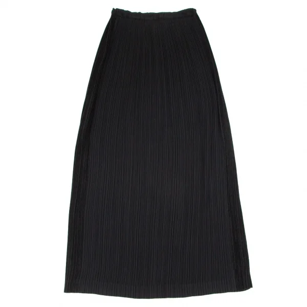 イッセイミヤケISSEY MIYAKE起毛切替ロングプリーツスカート 黒M K-98938_002