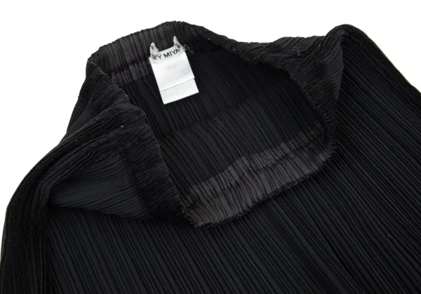 イッセイミヤケISSEY MIYAKE起毛切替ロングプリーツスカート 黒M K-98938_004