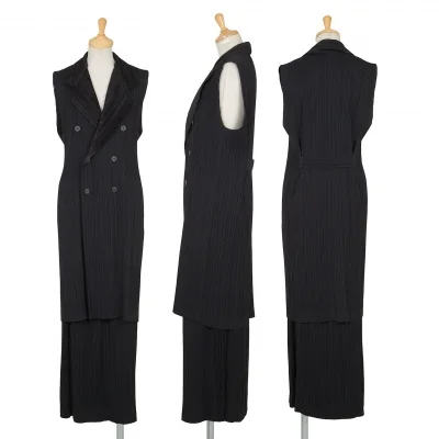 イッセイミヤケISSEY MIYAKE起毛切替プリーツセットアップスーツ 黒